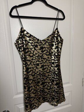 NWT Superdown Revolve Gold Leopard Sequin Slip Mini Dress Party NYE Size L